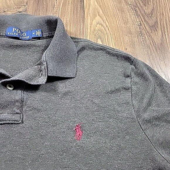 Polo Ralph Lauren Shirt Mens Medium Gray Burgundy Pony Short Sleeve Preppy - Picture 3 of 8